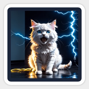 White Electric Cat Sticker